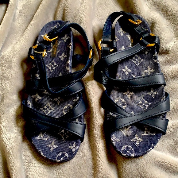 Louis Vuitton, Shoes, Louis Vuitton Denim Monogram Sandal Slides 385 Size  85